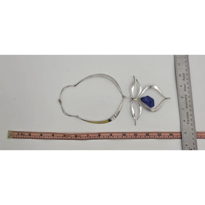VTG Artisan Sterling Silver Lapis Lazuli Sculptural Modernist Collar Necklace, alternate product view 8