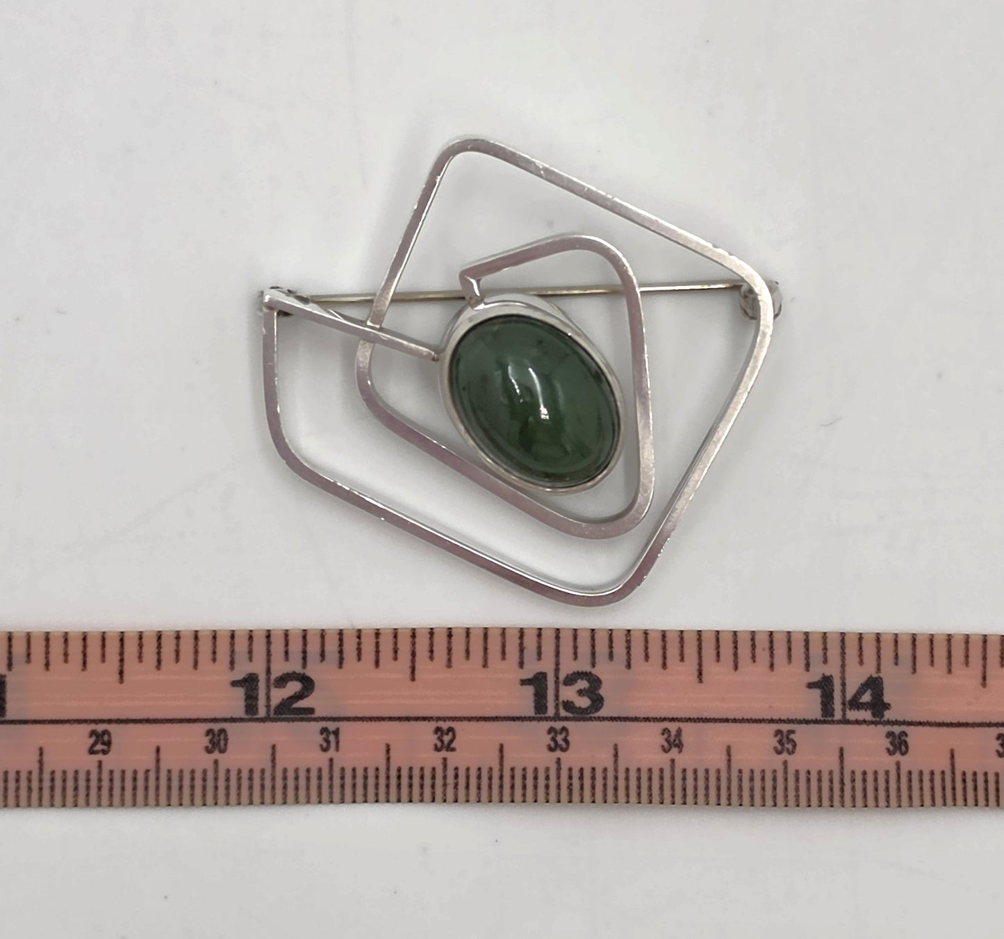 Vintage Sterling & Nephrite Modernist 3D Geometric Abstract Brooch Signed, alternate product view 8