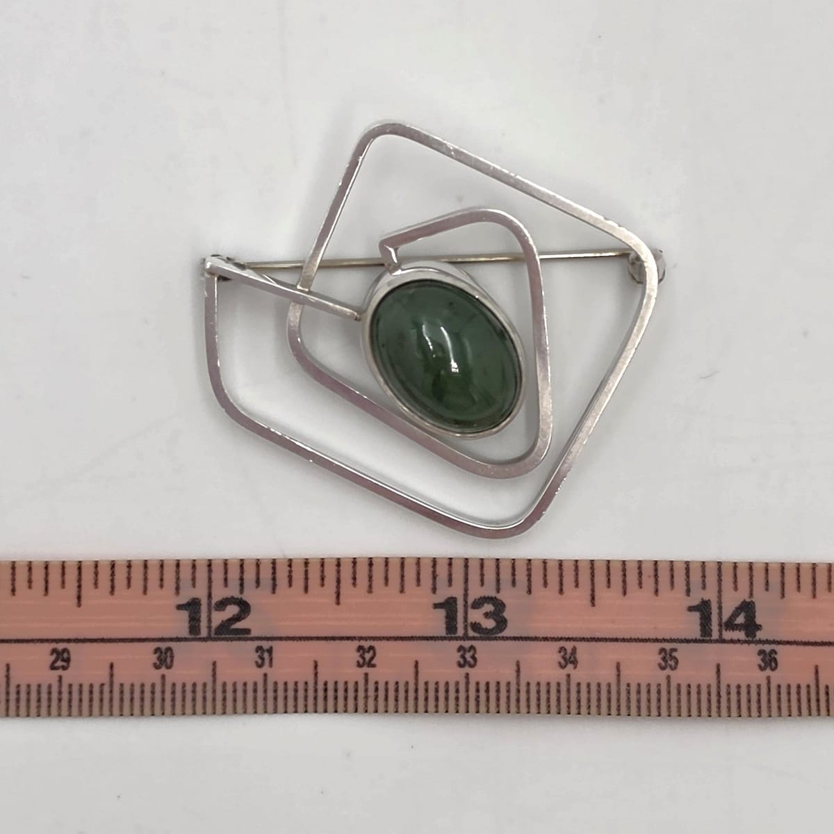 Vintage Sterling &amp; Nephrite Modernist 3D Geometric Abstract Brooch Signed, alternate product view 8