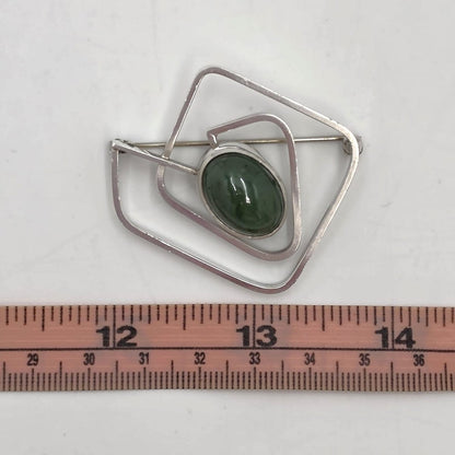 Vintage Sterling &amp; Nephrite Modernist 3D Geometric Abstract Brooch Signed, alternate product view 8