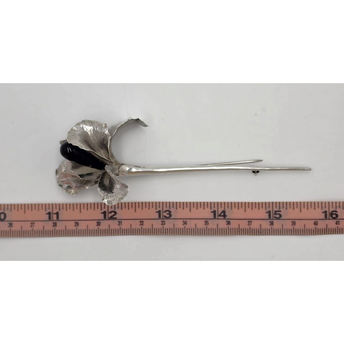 Superb Vintage Angela Conty Sterling Silver &amp; Onyx XL 3D Orchid Flower Brooch, alternate product view 10