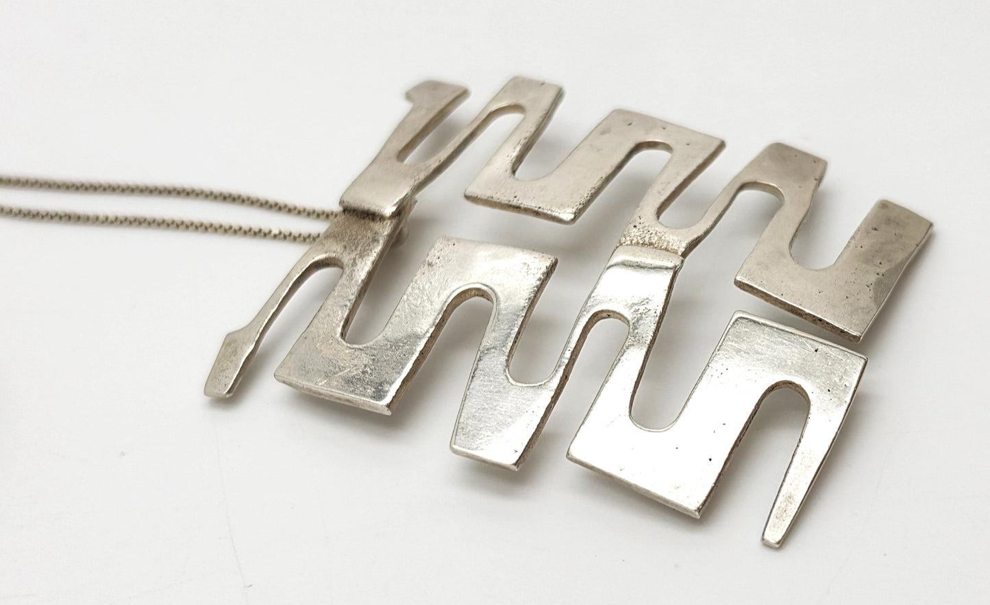 Vintage Sterling Abstract Geometric Modernist Hefty Bold Statement Necklace, alternate product view 5