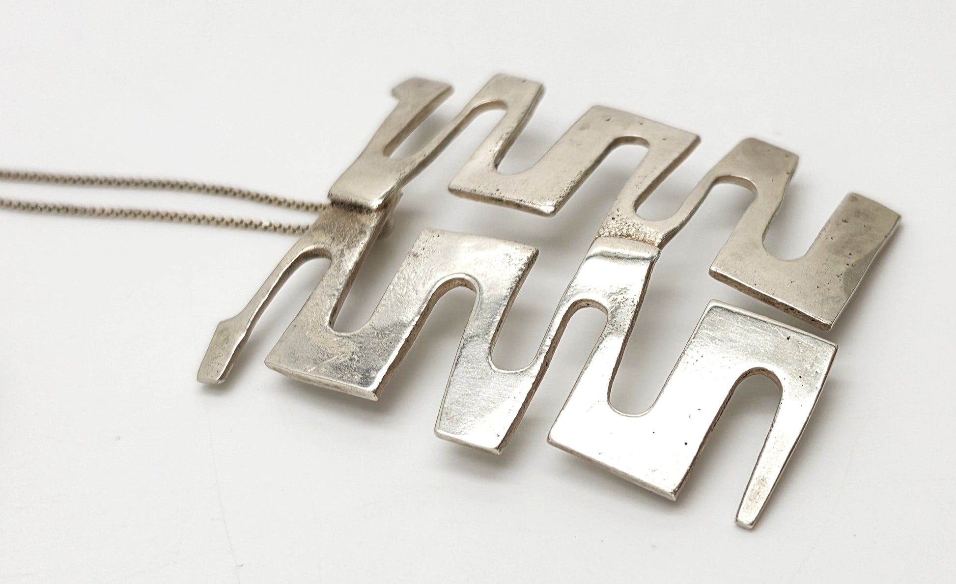 Vintage Sterling Abstract Geometric Modernist Hefty Bold Statement Necklace, alternate product view 5