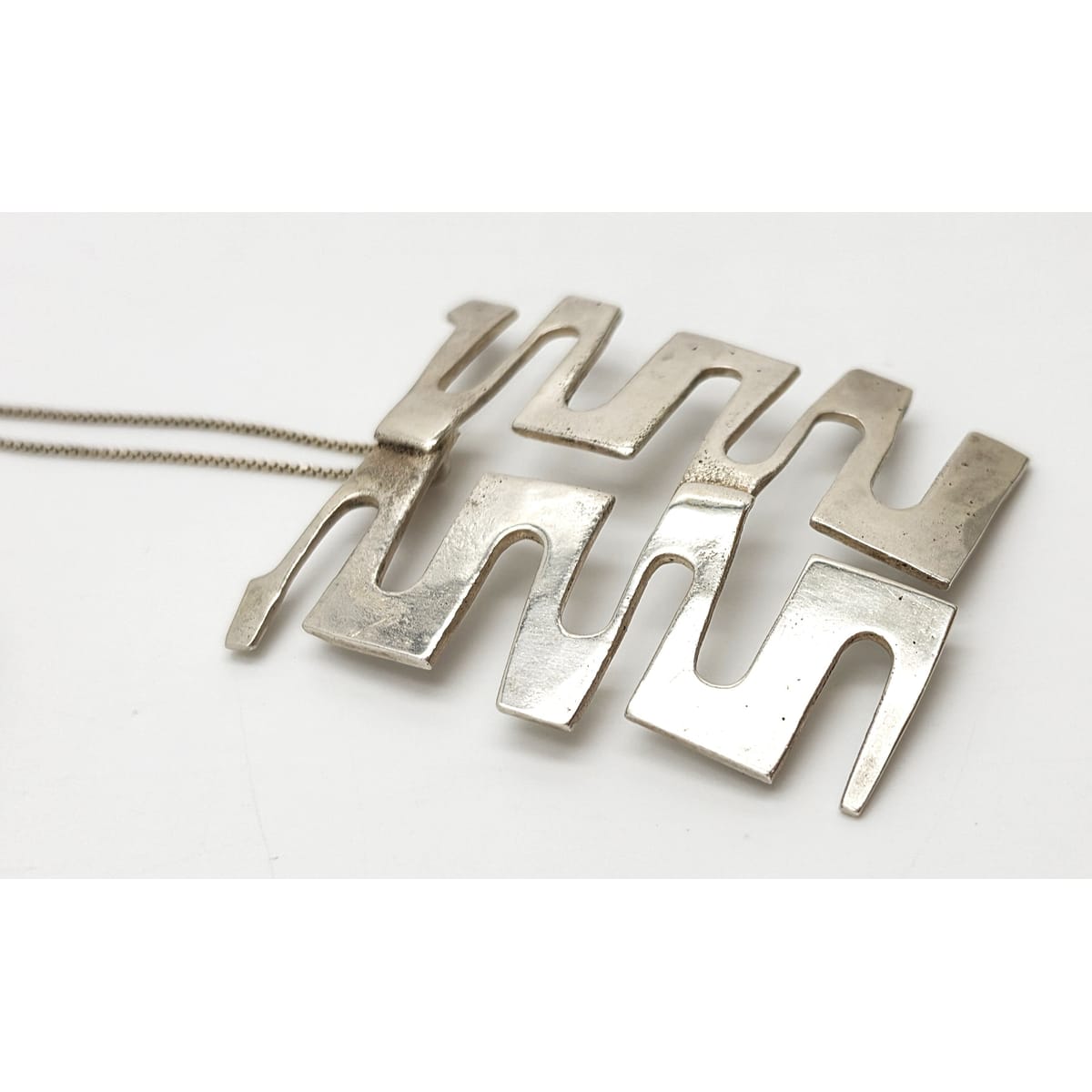 Vintage Sterling Abstract Geometric Modernist Hefty Bold Statement Necklace, alternate product view 5