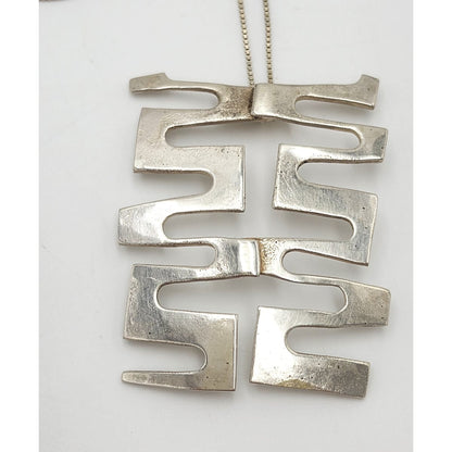Vintage Sterling Abstract Geometric Modernist Hefty Bold Statement Necklace