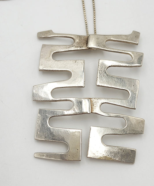 Vintage Sterling Abstract Geometric Modernist Hefty Bold Statement Necklace