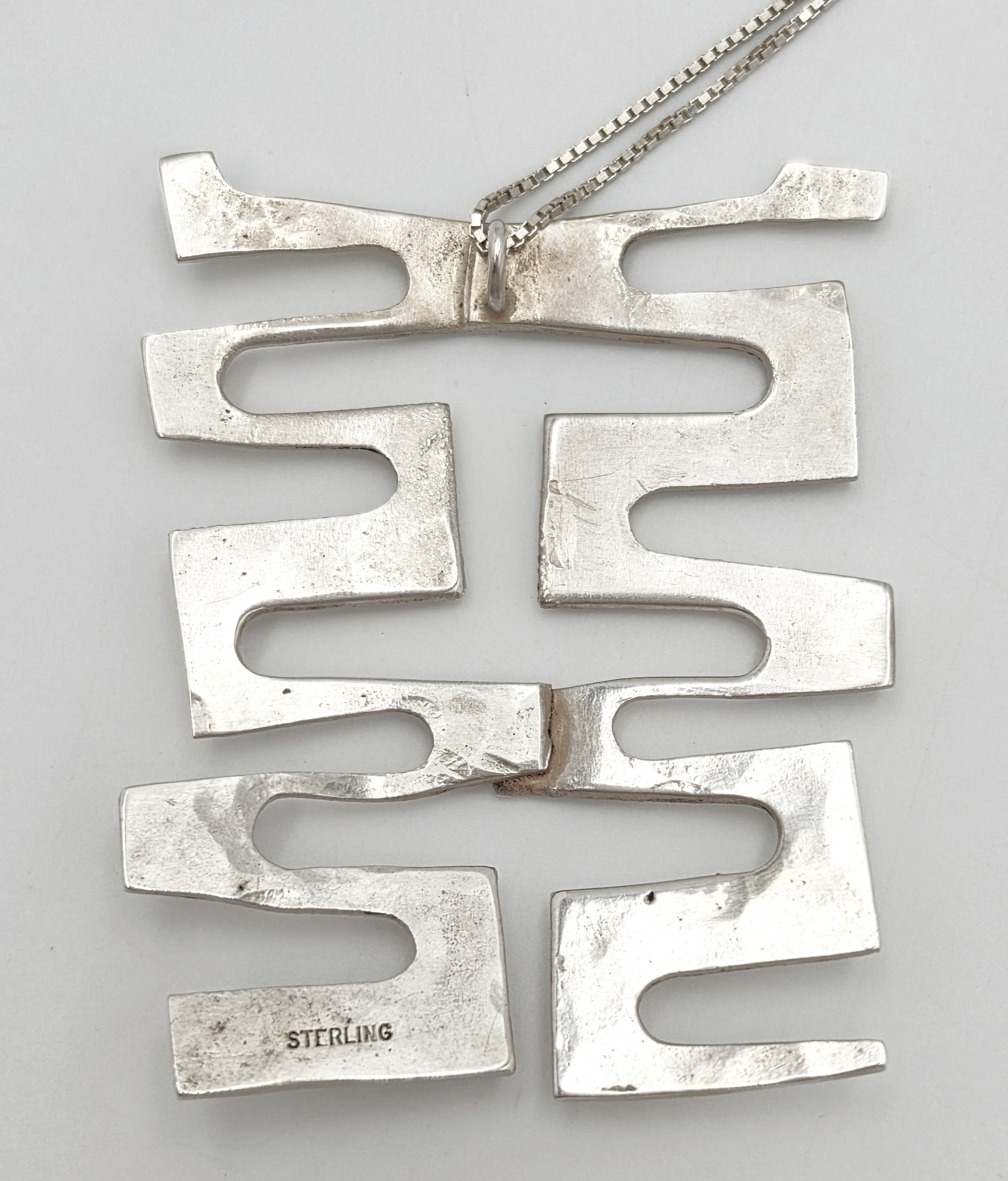 Vintage Sterling Abstract Geometric Modernist Hefty Bold Statement Necklace, alternate product view 6