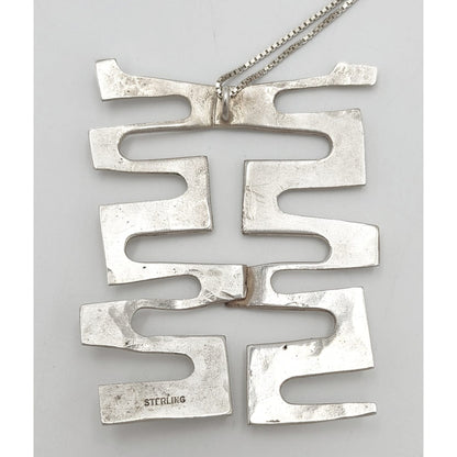 Vintage Sterling Abstract Geometric Modernist Hefty Bold Statement Necklace, alternate product view 6