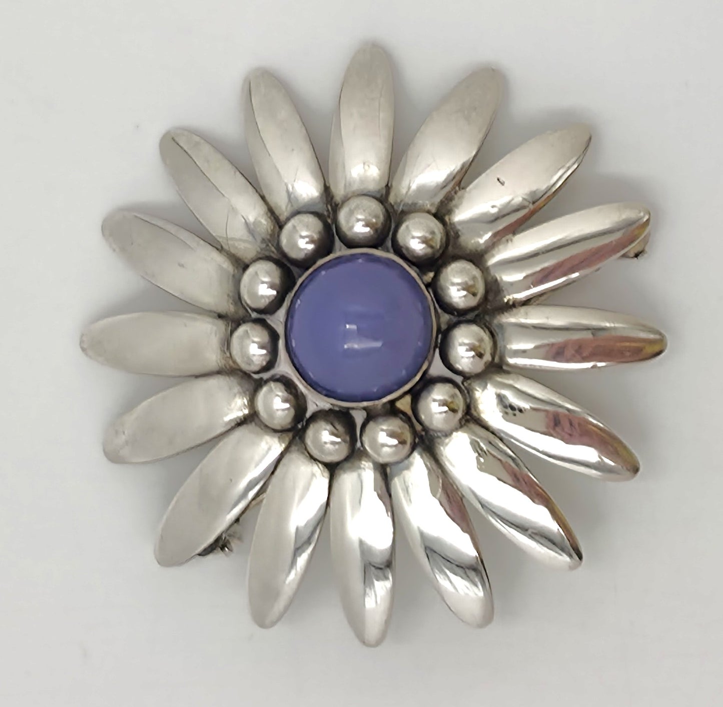 Rare Bjorklund Brdr.B Denmark Sterling Chalcedony 3D Flower Brooch C. 1960s, alternate product view 7
