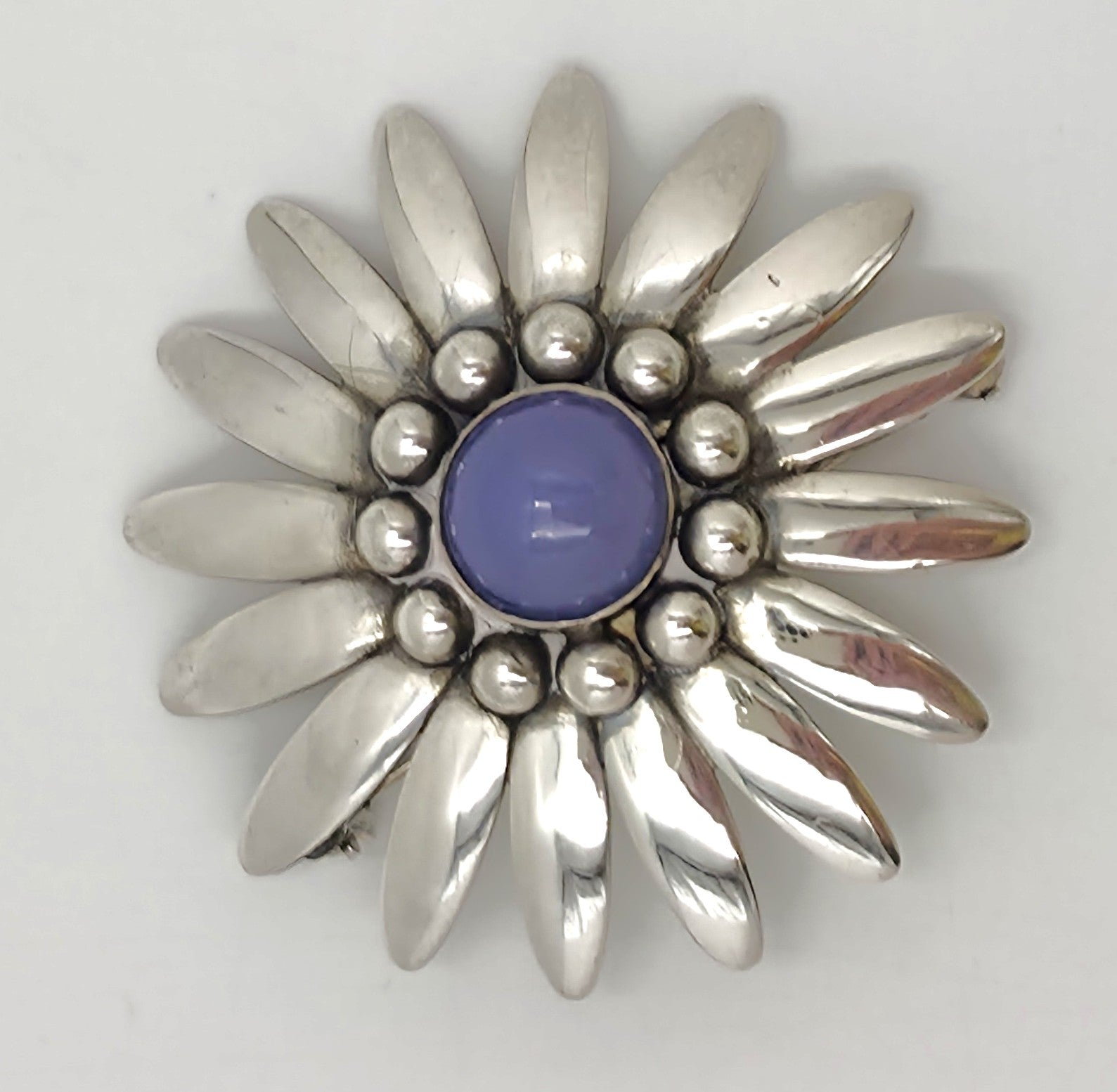 Rare Bjorklund Brdr.B Denmark Sterling Chalcedony 3D Flower Brooch C. 1960s, alternate product view 7