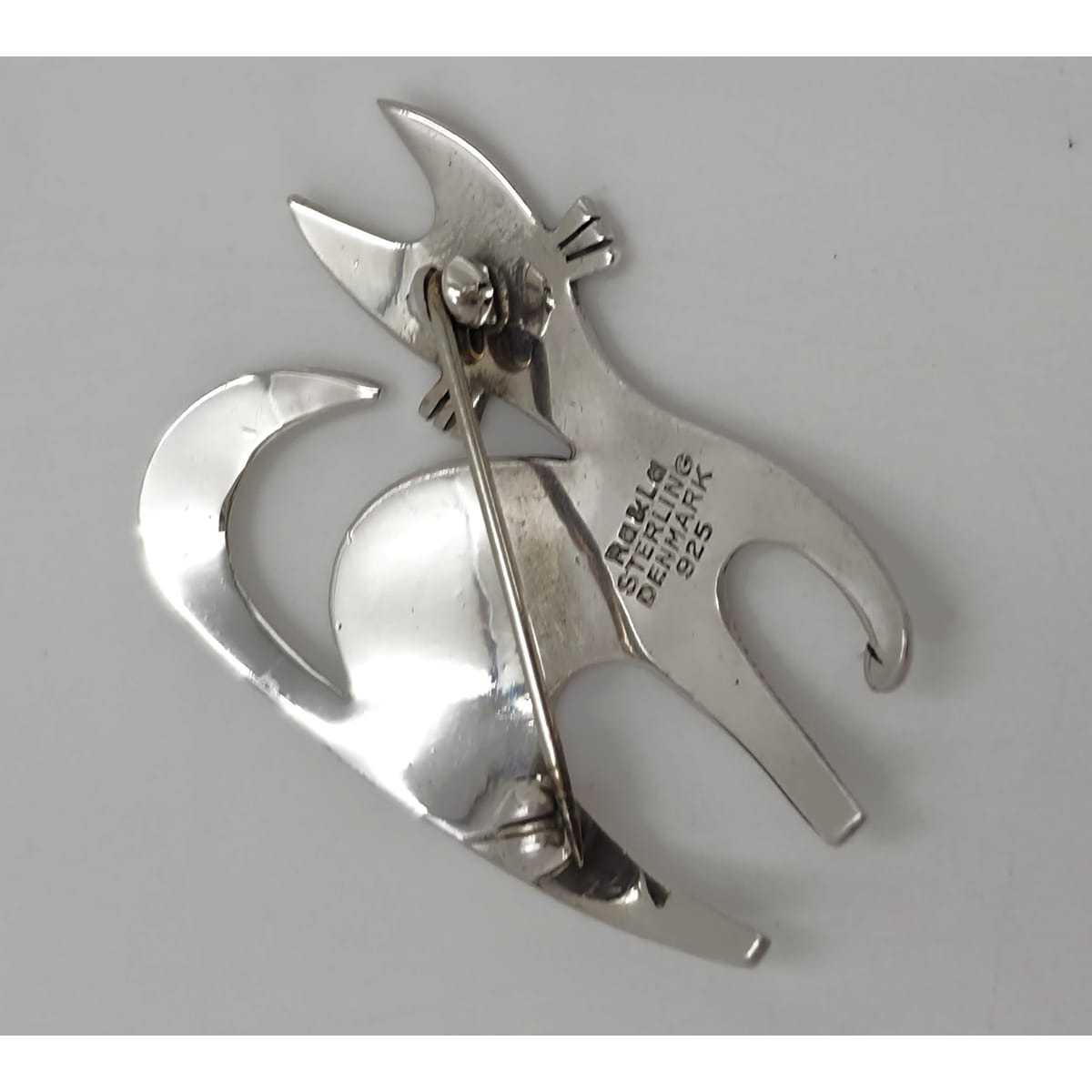 Ra &amp; La Rasmussen Lassen Denmark Retro Modernist Sterling Cat Brooch C. 1960&