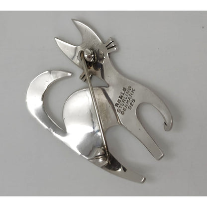 Ra &amp; La Rasmussen Lassen Denmark Retro Modernist Sterling Cat Brooch C. 1960&