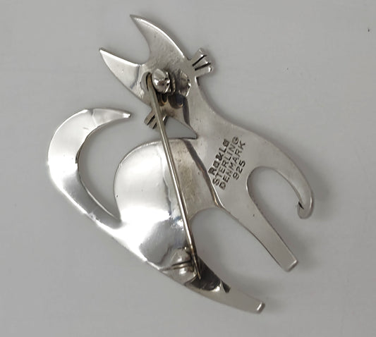 Ra & La Rasmussen Lassen Denmark Retro Modernist Sterling Cat Brooch C. 1960's