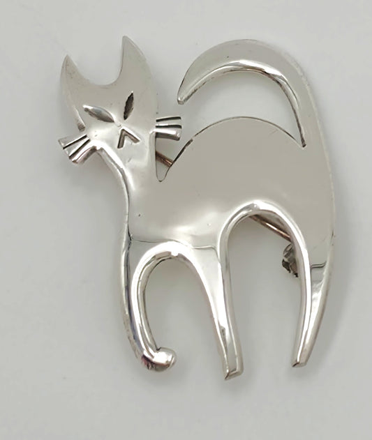 Ra & La Rasmussen Lassen Denmark Retro Modernist Sterling Cat Brooch C. 1960's