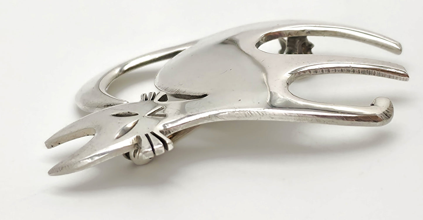 Ra & La Rasmussen Lassen Denmark Retro Modernist Sterling Cat Brooch C. 1960's