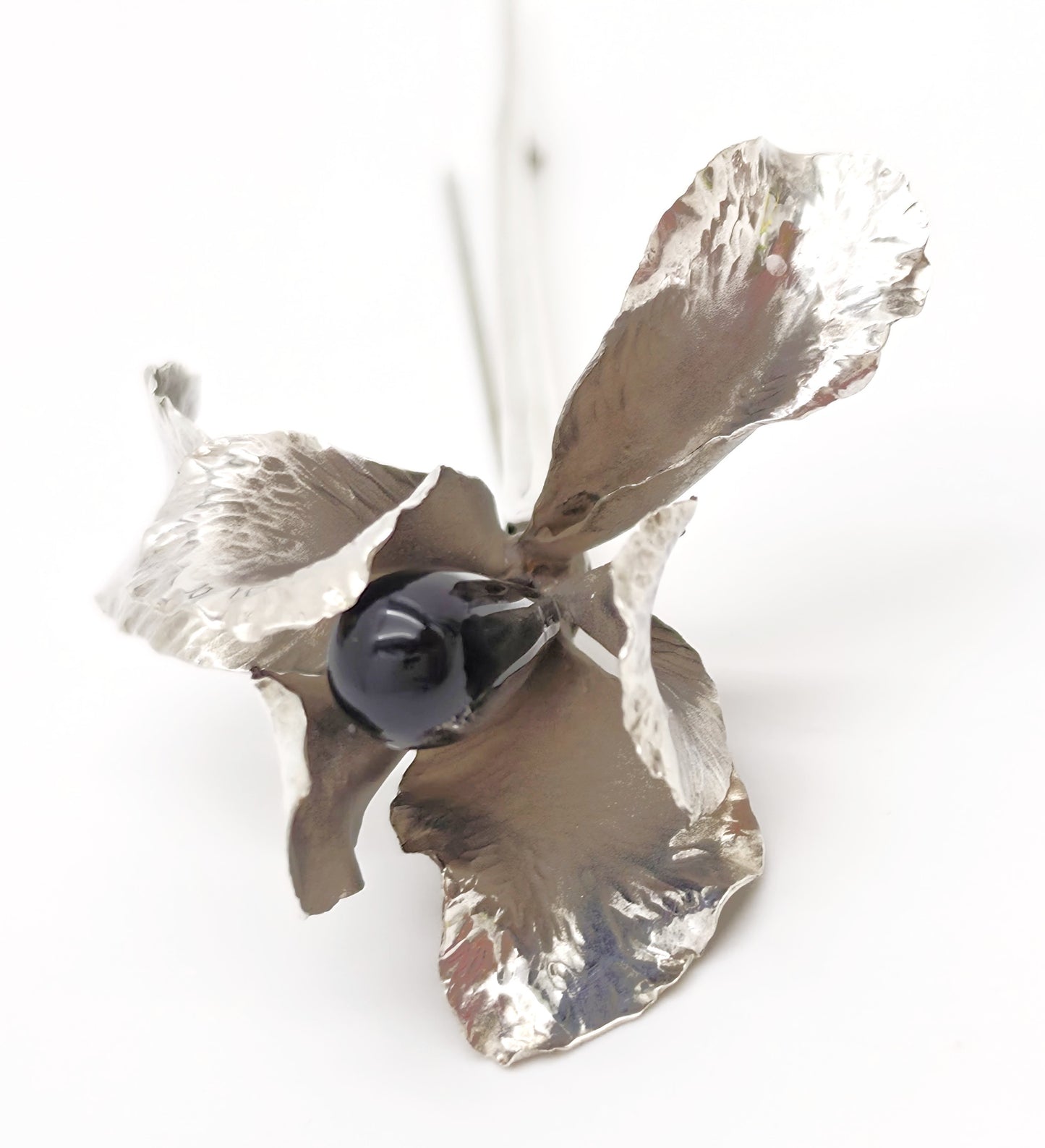 Superb Vintage Angela Conty Sterling Silver & Onyx XL 3D Orchid Flower Brooch, alternate product view 5