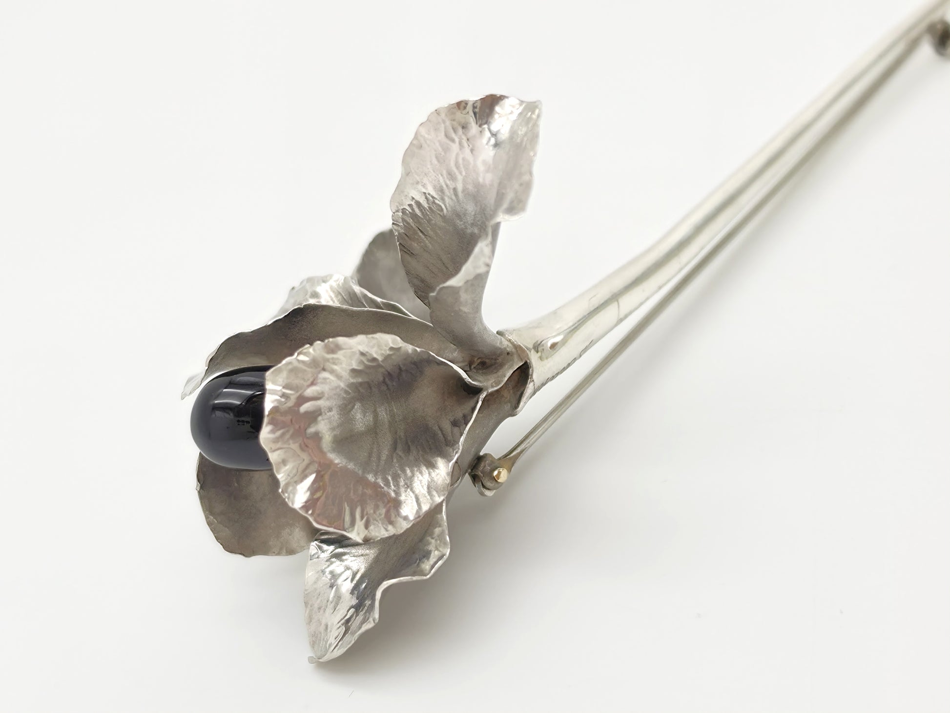 Superb Vintage Angela Conty Sterling Silver & Onyx XL 3D Orchid Flower Brooch, alternate product view 6