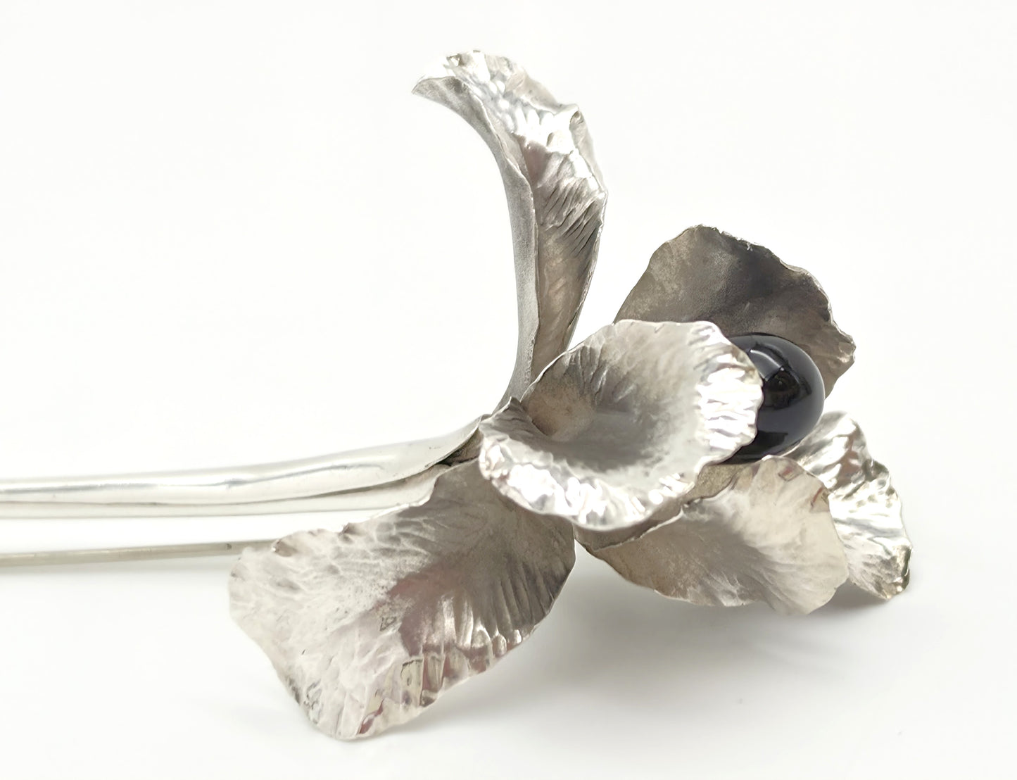 Superb Vintage Angela Conty Sterling Silver & Onyx XL 3D Orchid Flower Brooch, alternate product view 3
