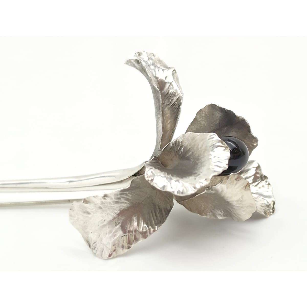 Superb Vintage Angela Conty Sterling Silver &amp; Onyx XL 3D Orchid Flower Brooch, alternate product view 3