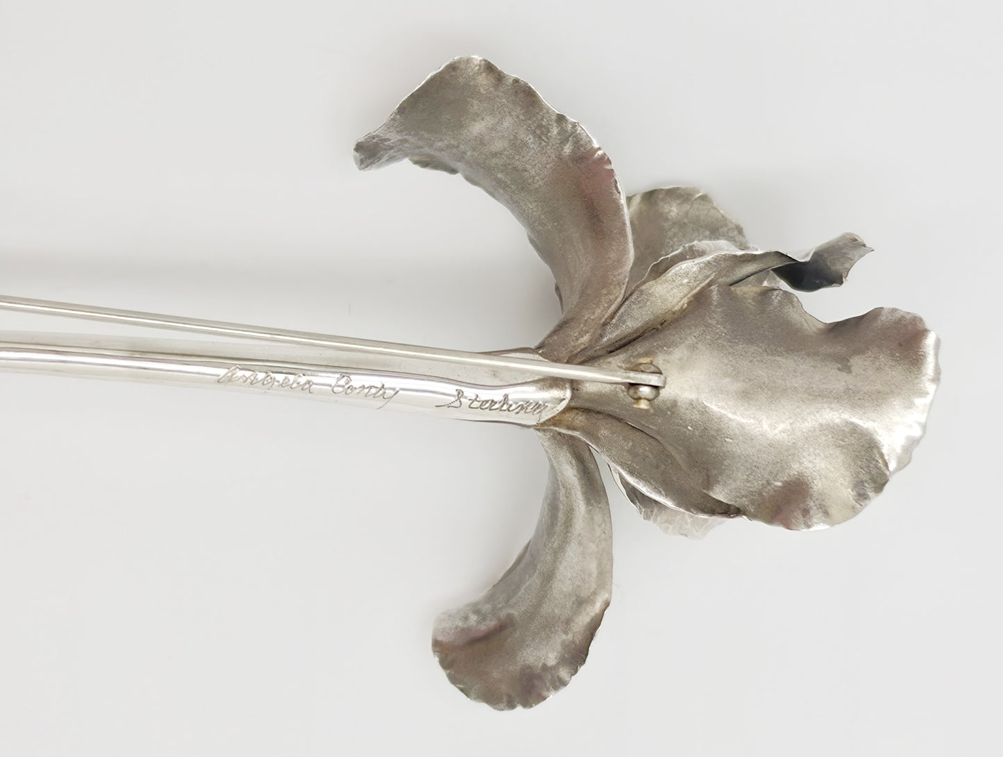 Superb Vintage Angela Conty Sterling Silver & Onyx XL 3D Orchid Flower Brooch, alternate product view 8