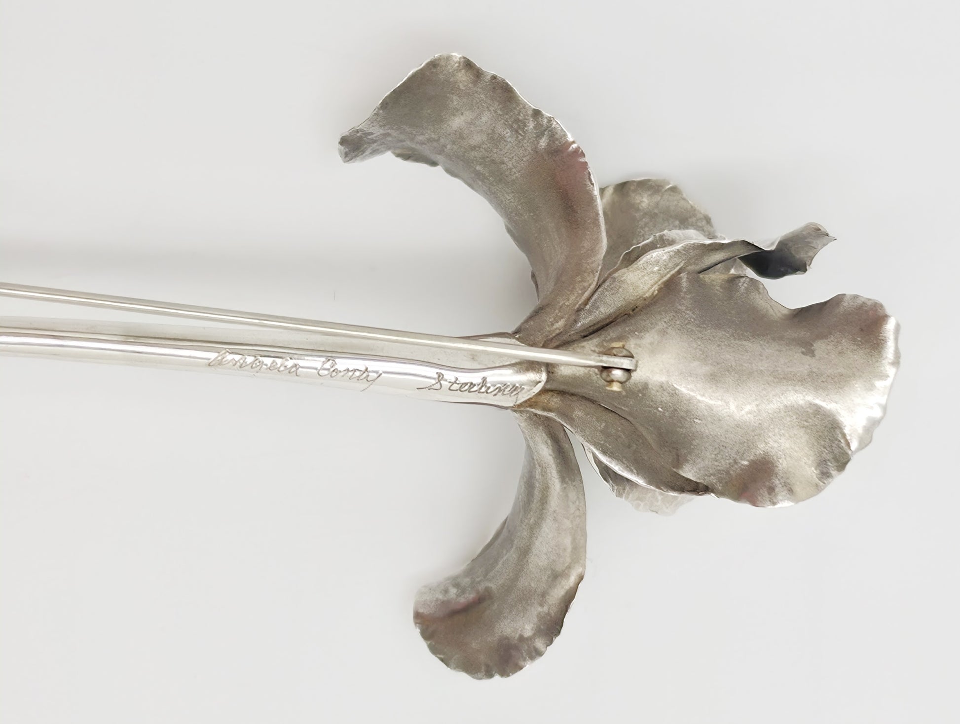 Superb Vintage Angela Conty Sterling Silver & Onyx XL 3D Orchid Flower Brooch, alternate product view 8