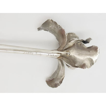 Superb Vintage Angela Conty Sterling Silver &amp; Onyx XL 3D Orchid Flower Brooch, alternate product view 8