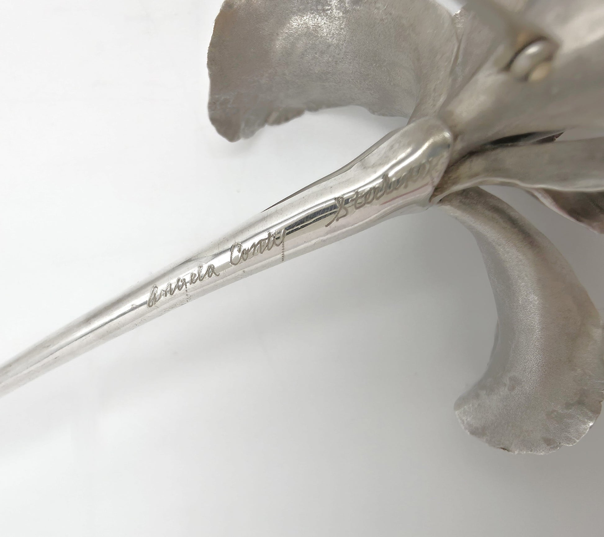 Superb Vintage Angela Conty Sterling Silver & Onyx XL 3D Orchid Flower Brooch, alternate product view 9