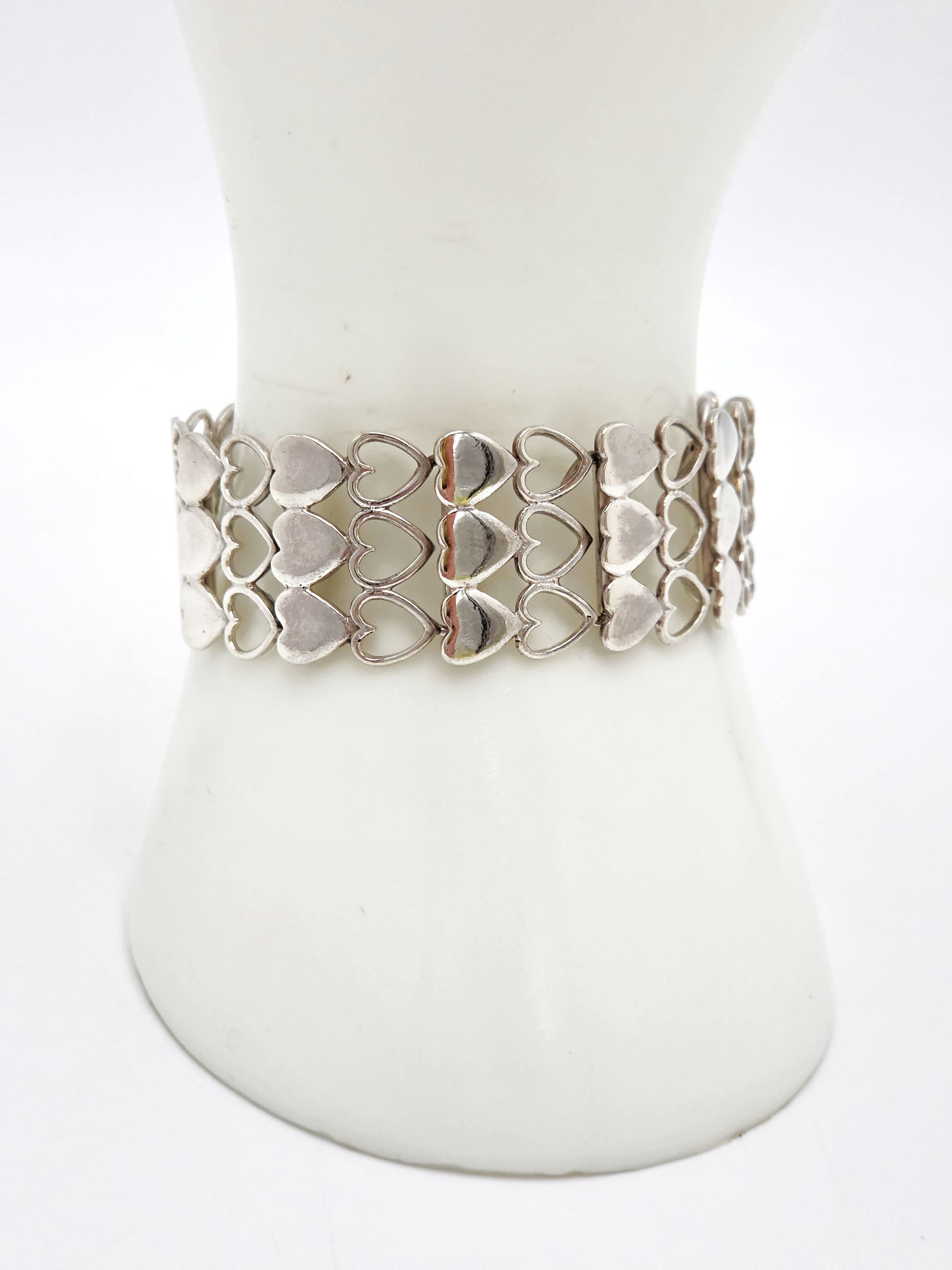 Rare Just Andersen Denmark Sterling Hearts Panel Link Bracelet C. 1930/40s, alternate product view 3