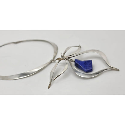VTG Artisan Sterling Silver Lapis Lazuli Sculptural Modernist Collar Necklace, alternate product view 3