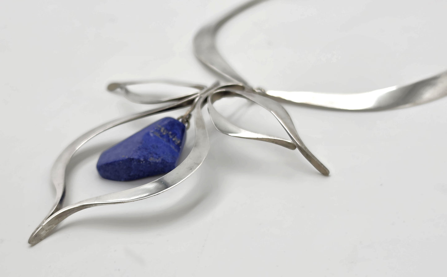 VTG Artisan Sterling Silver Lapis Lazuli Sculptural Modernist Collar Necklace, alternate product view 4