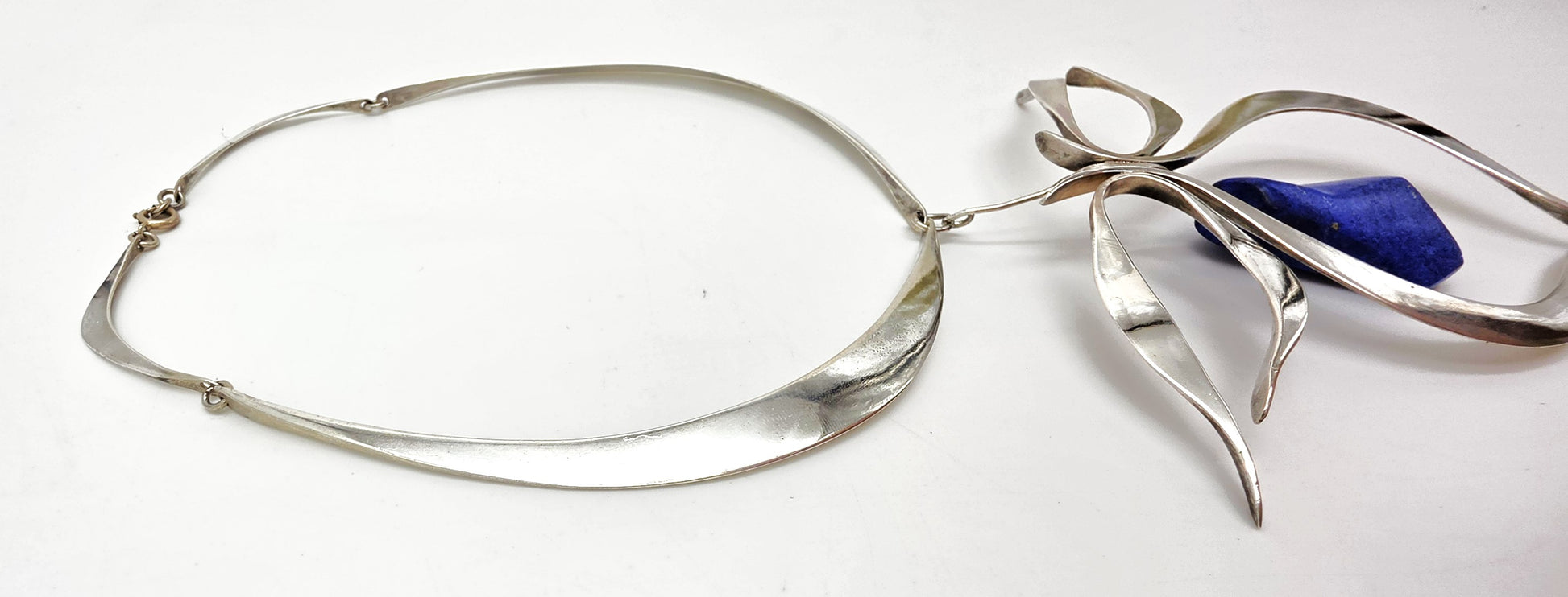 VTG Artisan Sterling Silver Lapis Lazuli Sculptural Modernist Collar Necklace, alternate product view 6
