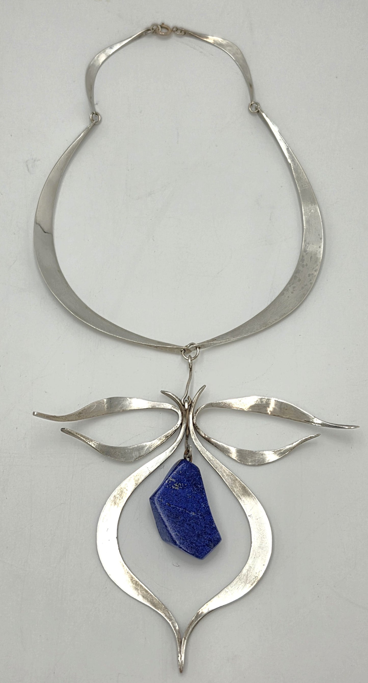 VTG Artisan Sterling Silver Lapis Lazuli Sculptural Modernist Collar Necklace, alternate product view 7