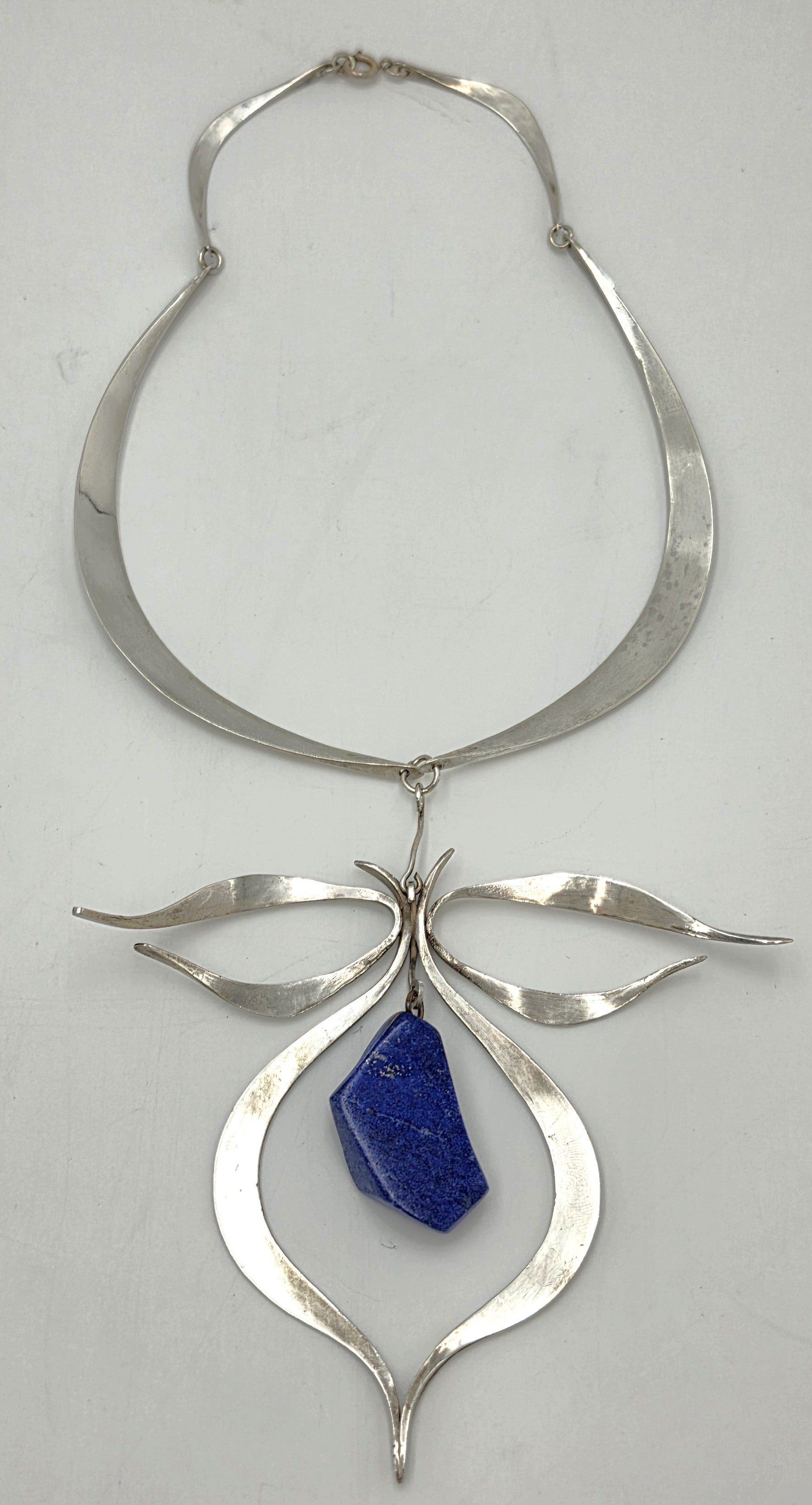 VTG Artisan Sterling Silver Lapis Lazuli Sculptural Modernist Collar Necklace, alternate product view 7