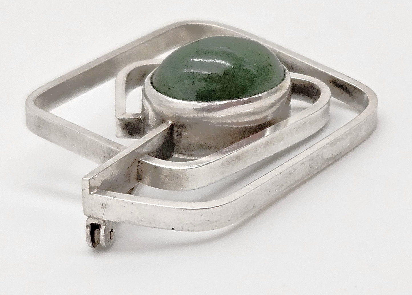 Vintage Sterling & Nephrite Modernist 3D Geometric Abstract Brooch Signed, alternate product view 3