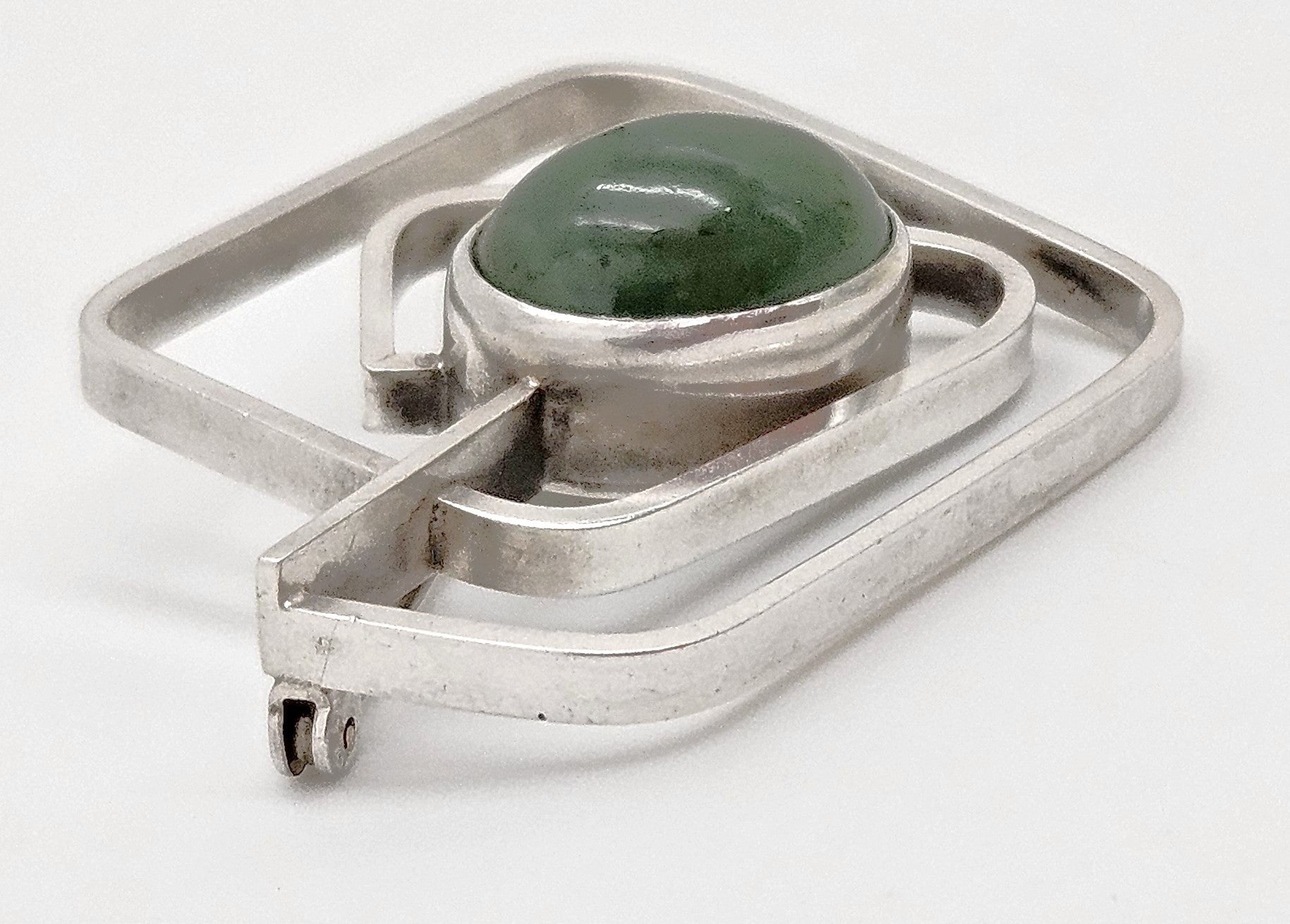 Vintage Sterling & Nephrite Modernist 3D Geometric Abstract Brooch Signed, alternate product view 3