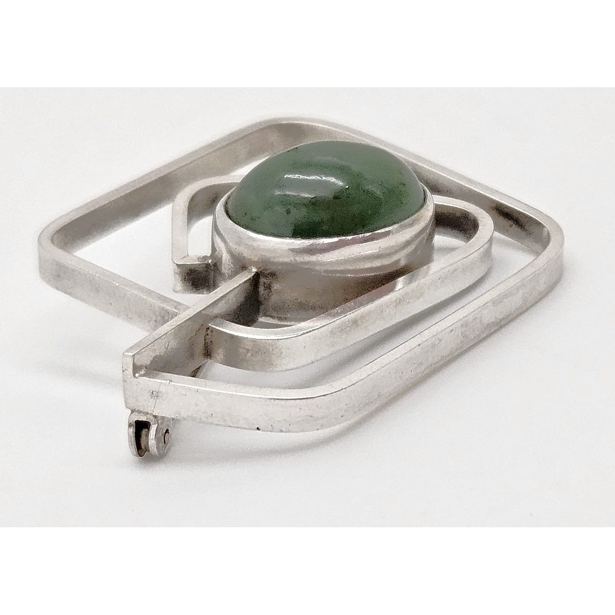 Vintage Sterling &amp; Nephrite Modernist 3D Geometric Abstract Brooch Signed, alternate product view 3