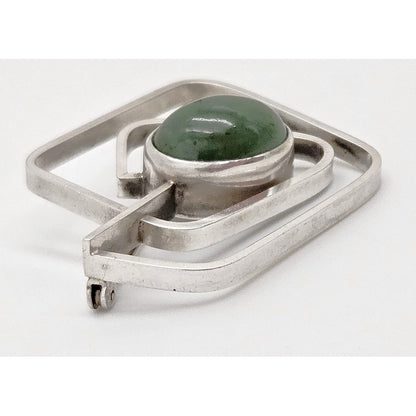 Vintage Sterling &amp; Nephrite Modernist 3D Geometric Abstract Brooch Signed, alternate product view 3