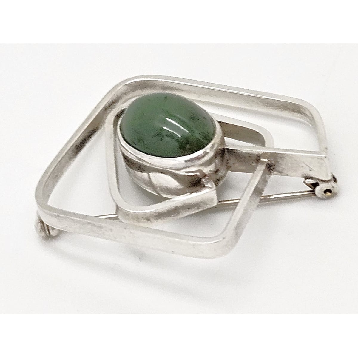 Vintage Sterling &amp; Nephrite Modernist 3D Geometric Abstract Brooch Signed, alternate product view 5
