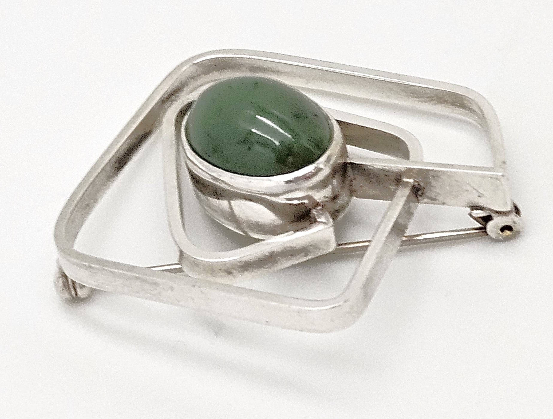 Vintage Sterling & Nephrite Modernist 3D Geometric Abstract Brooch Signed, alternate product view 5