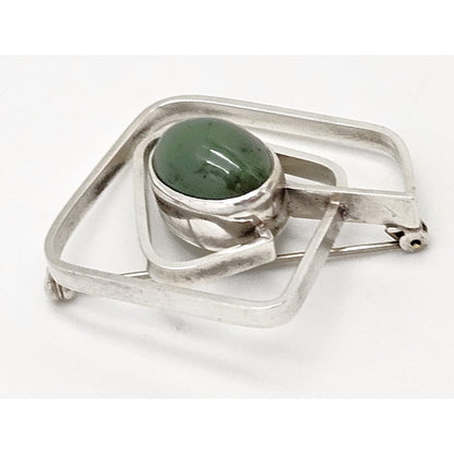 Vintage Sterling &amp; Nephrite Modernist 3D Geometric Abstract Brooch Signed, alternate product view 5