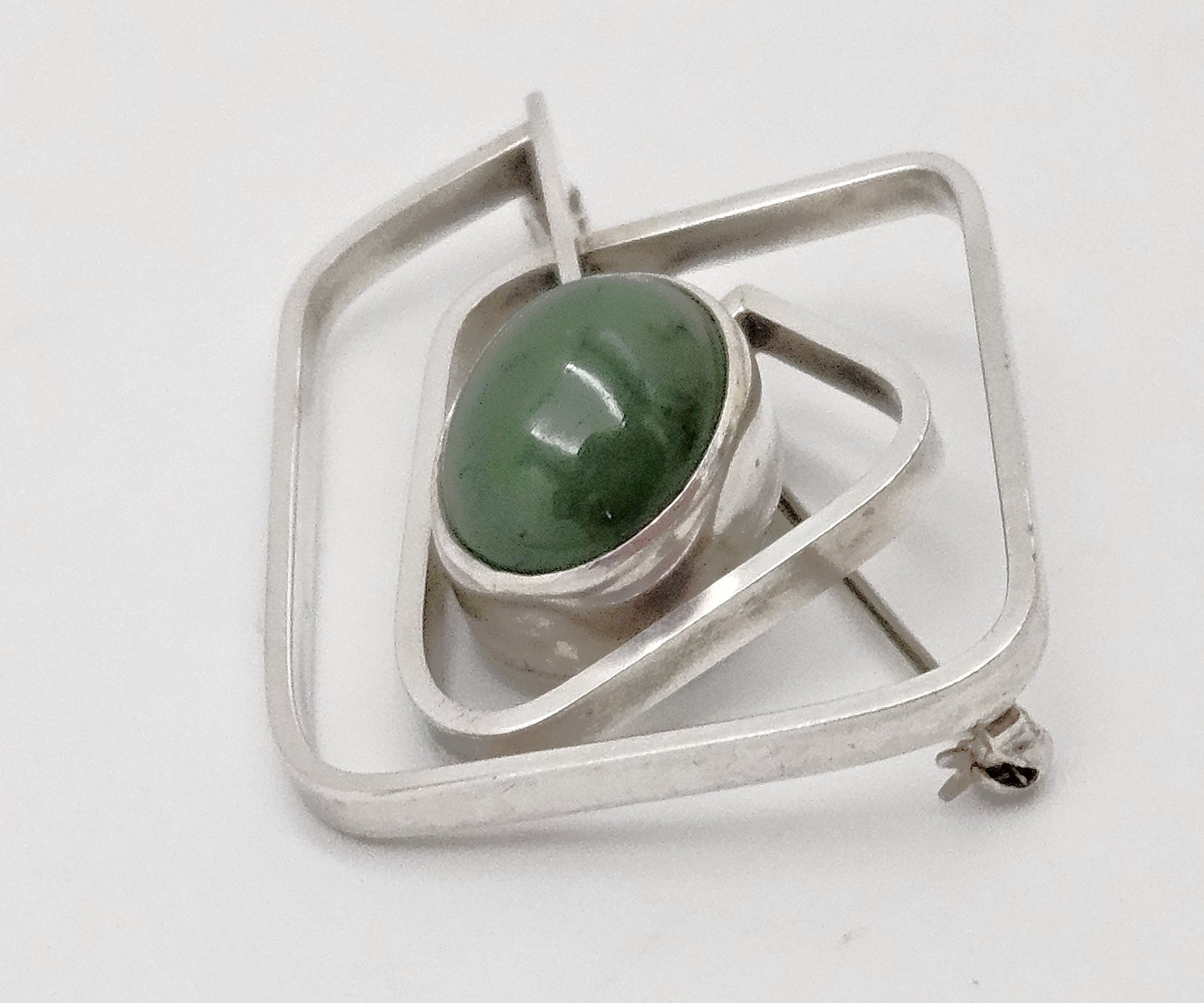 Vintage Sterling & Nephrite Modernist 3D Geometric Abstract Brooch Signed, alternate product view 6