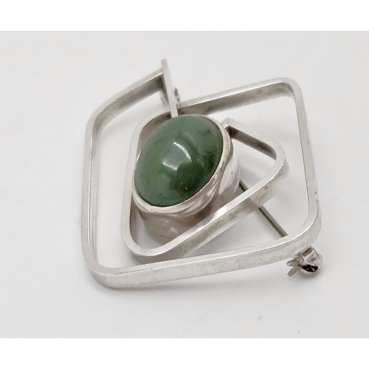 Vintage Sterling &amp; Nephrite Modernist 3D Geometric Abstract Brooch Signed, alternate product view 6