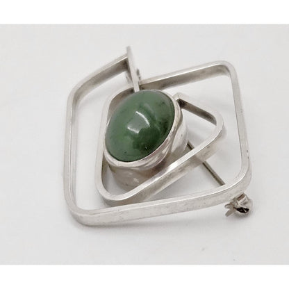 Vintage Sterling &amp; Nephrite Modernist 3D Geometric Abstract Brooch Signed, alternate product view 6