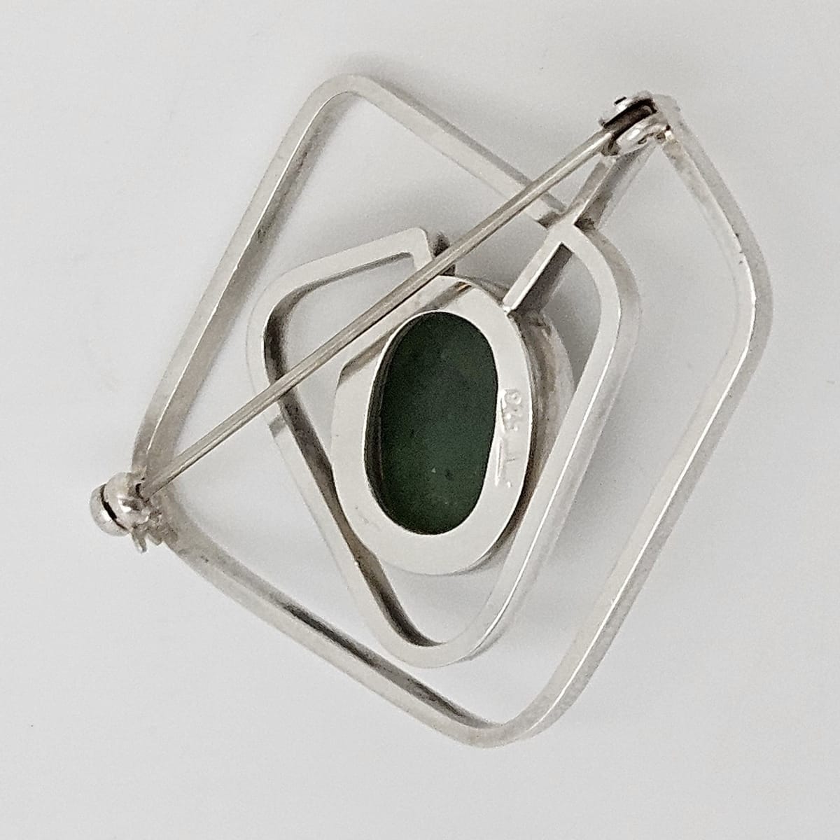 Vintage Sterling &amp; Nephrite Modernist 3D Geometric Abstract Brooch Signed, alternate product view 7