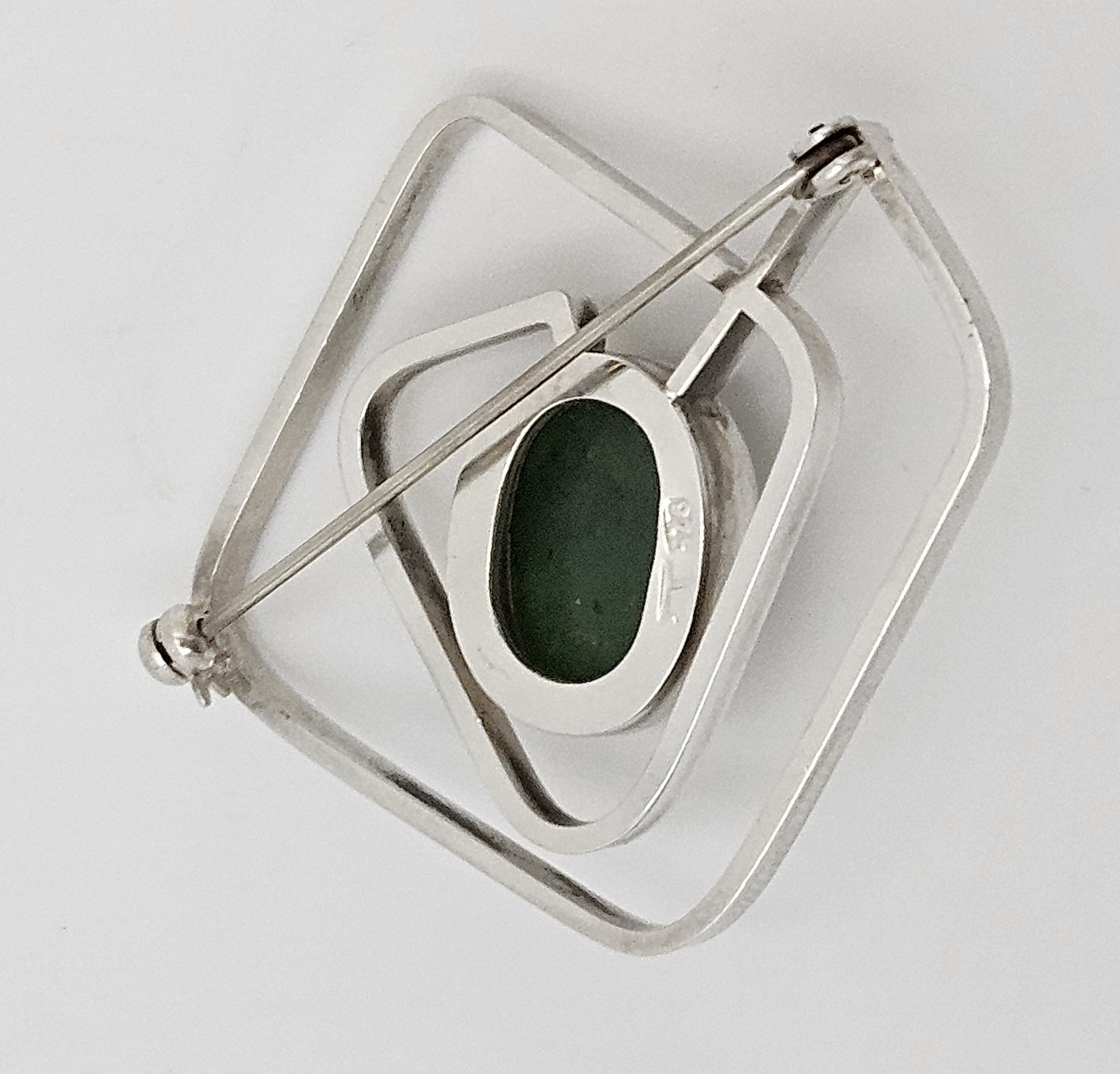Vintage Sterling & Nephrite Modernist 3D Geometric Abstract Brooch Signed, alternate product view 7