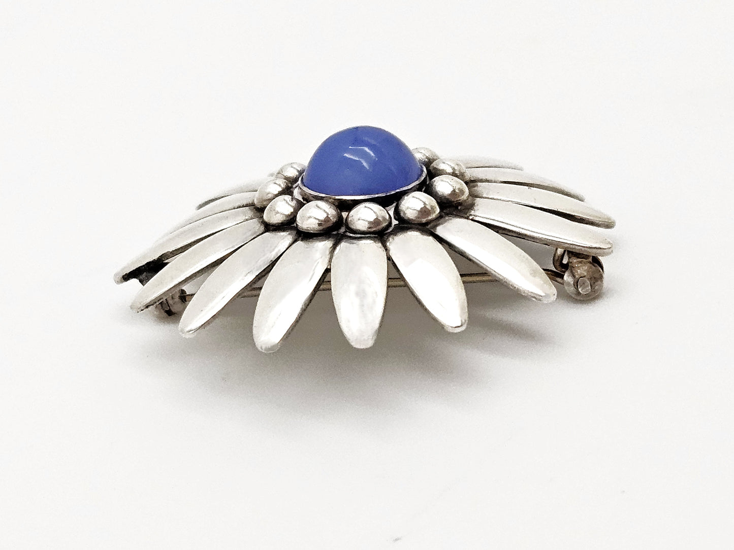 Rare Bjorklund Brdr.B Denmark Sterling Chalcedony 3D Flower Brooch C. 1960s, alternate product view 3