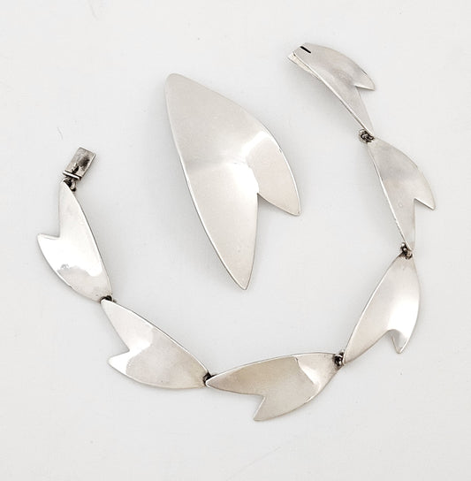 Arne Johansen Denmark Abstract Modernist Sterling Bracelet Brooch Set 1960s