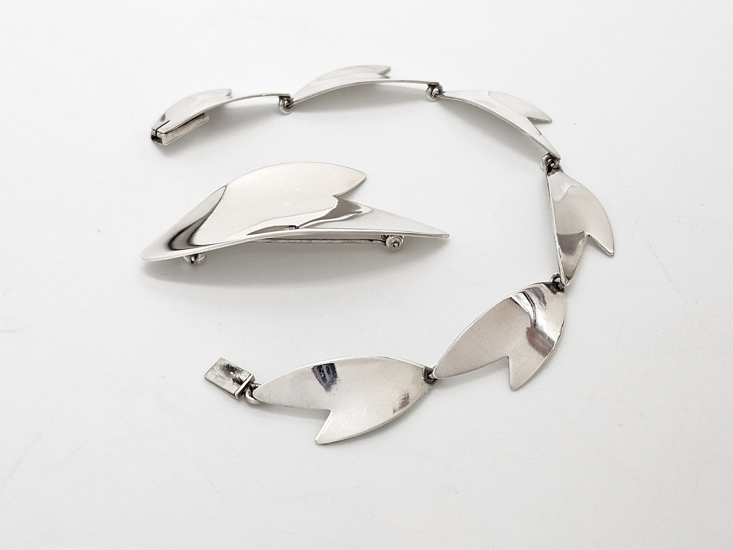 Arne Johansen Denmark Abstract Modernist Sterling Bracelet Brooch Set 1960s, alternate product view 4