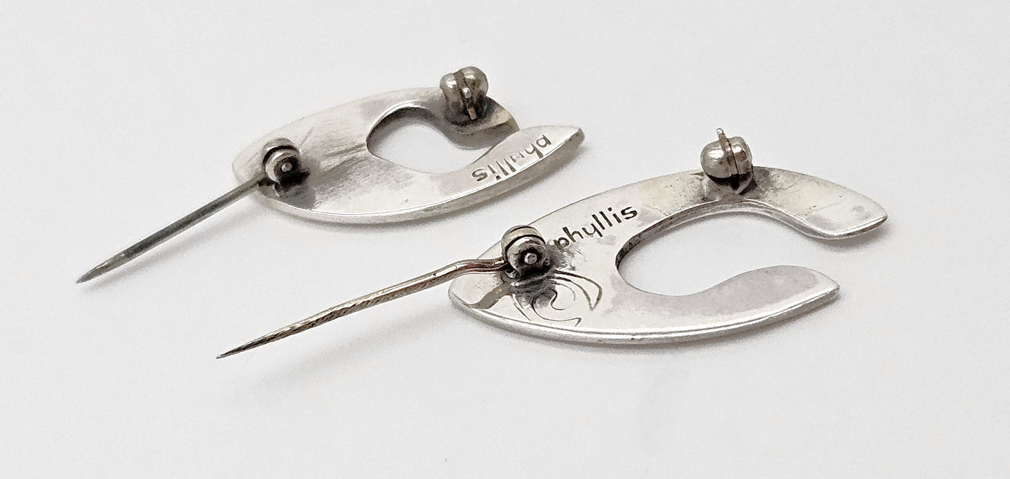 Iconic Designer Phyllis Sklar Sterling Set of 2 Modernist Brooches RARE 50/60s, alternate product view 4