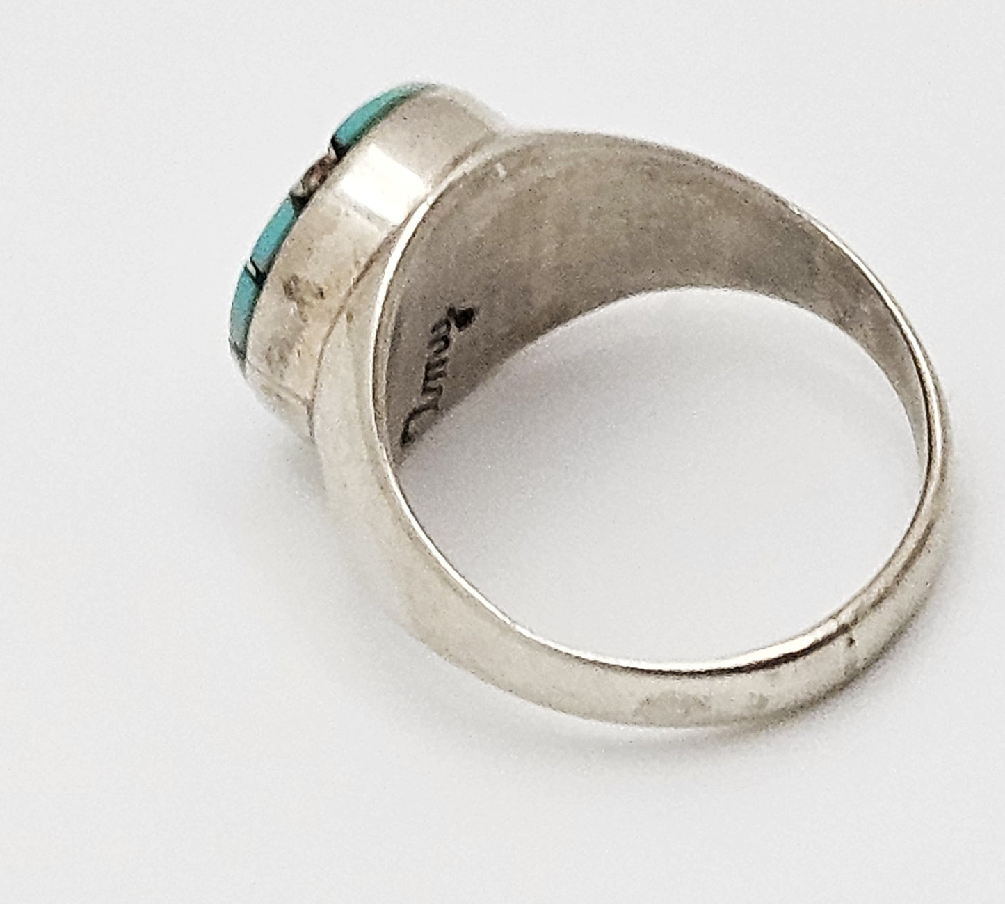 Superb Zuni Amy Quandelacy Sterling Turquoise Inlay Hummingbird Ring C. 1980s, alternate product view 4